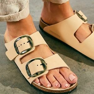 NIB BIRKENSTOCK ARIZONA BIG BUCKLE NUBUCK LEATHER ALMOND TORTY SANDALS SIZE 38 N